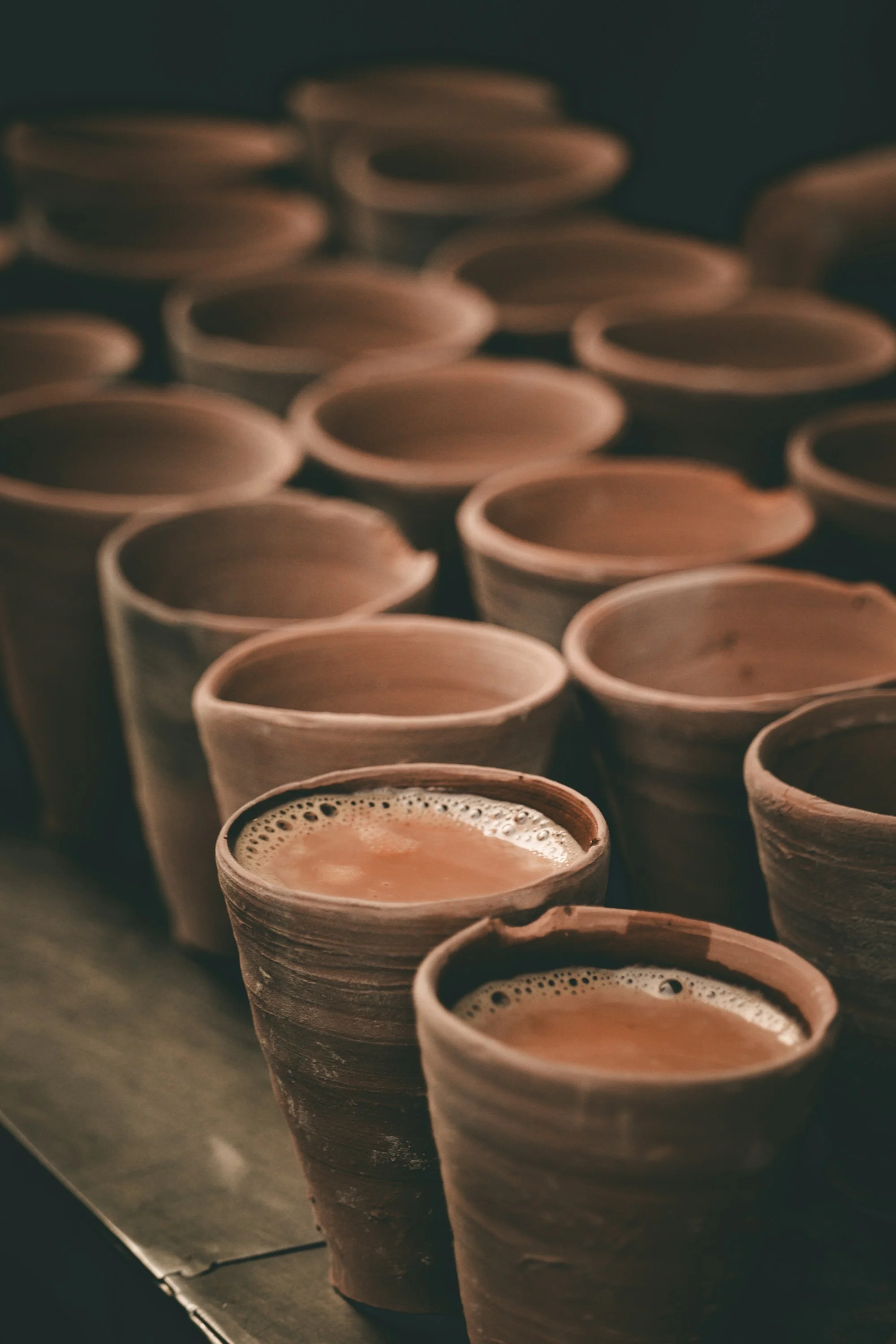 Clay cups of hot chai